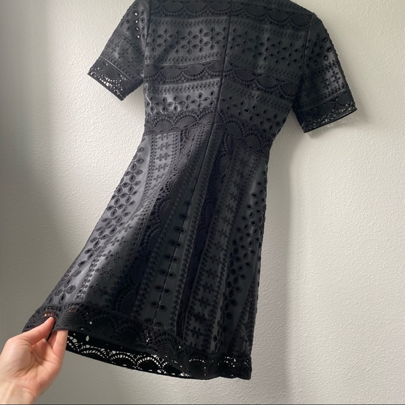 095. Zara Black Crochet Faux Leather Short Sleeve Dress - Picture 12 of 17